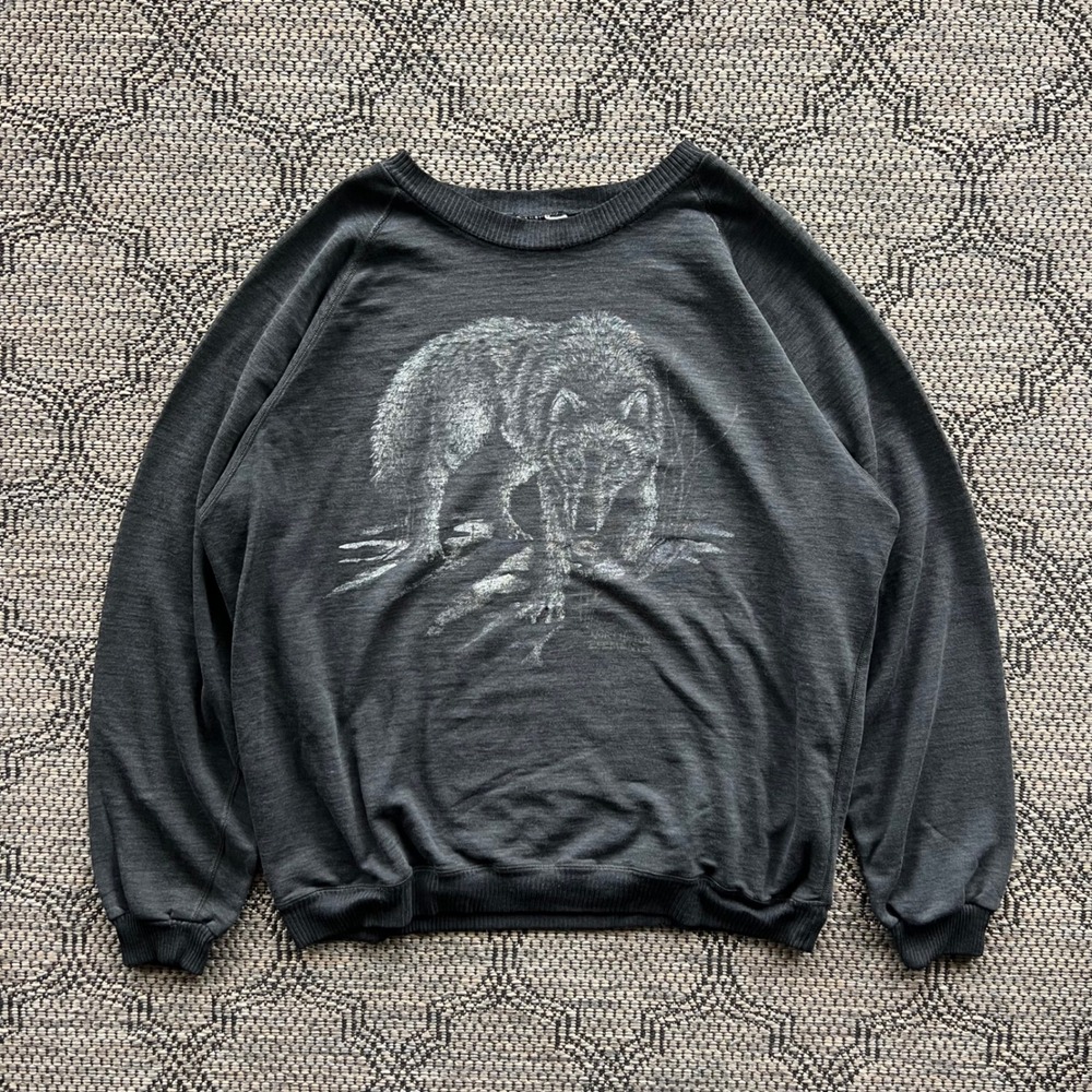 Vintage Northern Elements Sweatshirt Mens XL Black‎ Distressed Wolf Nature 90s
